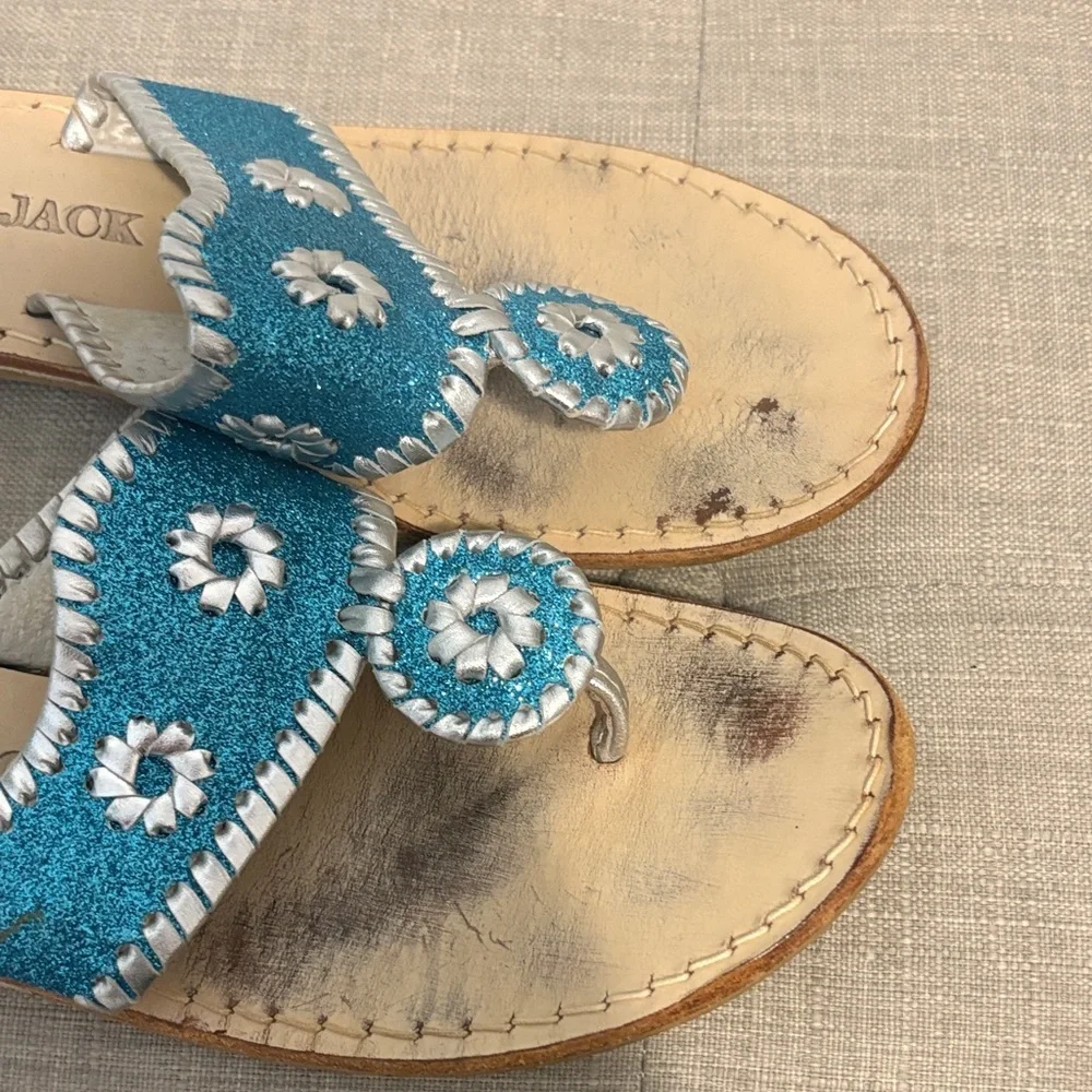 Jack Rogers Sparkly Turquoise and Silver Sandals 8